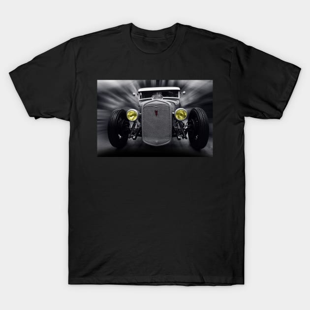 hot rod v8, black and white T-Shirt by hottehue